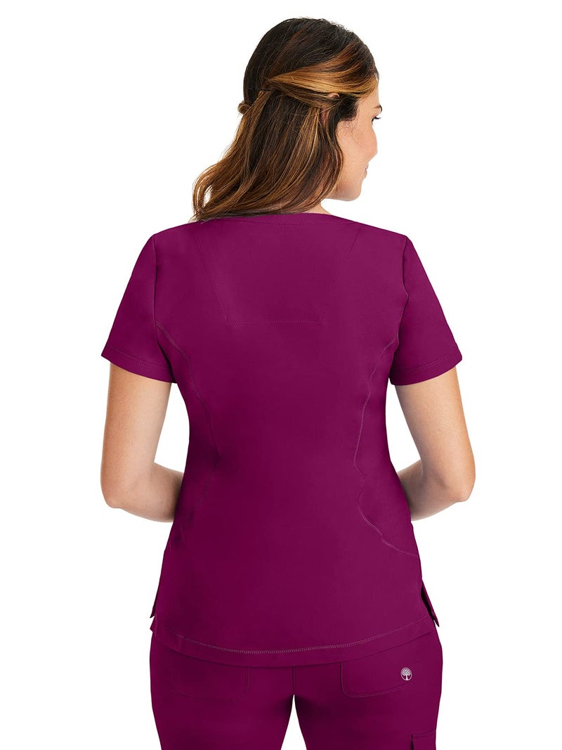 Healing Hands 4 Pocket Women Scrub Top V-Neck HH360 2264 Sloan Scrubs for Women Stretch Fabric Wine S - Image 2